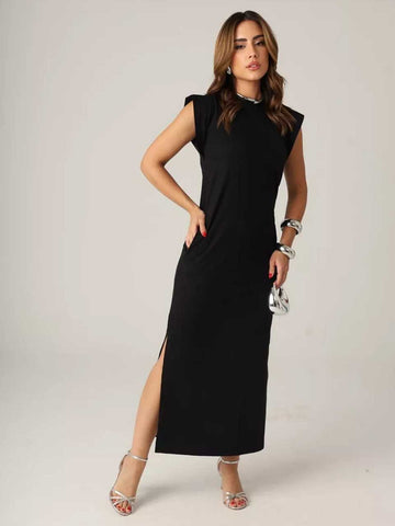 Vestido Longo Tee Ombreiras Feminino Viscolycra Confortável e Estiloso