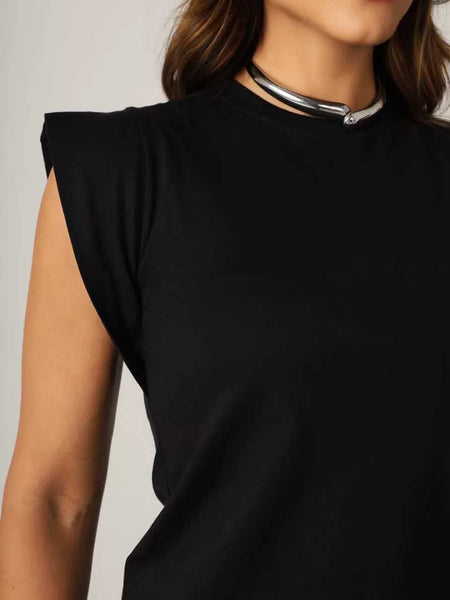 Vestido Longo Tee Ombreiras Feminino Viscolycra Confortável e Estiloso