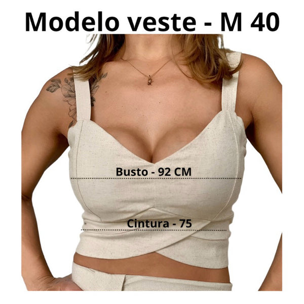 Cropped Elegante Tecido Linho Com Bojo E Zíper