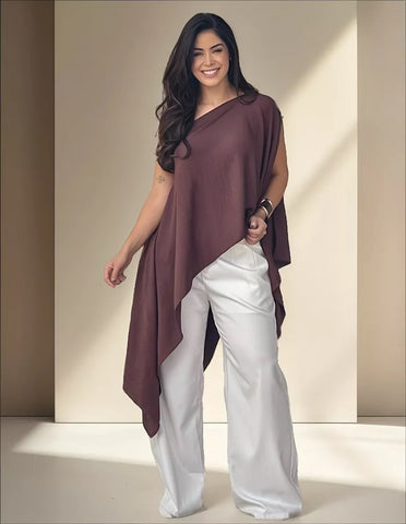 Blusa Bata Multiforma Boho Com Cropped Assimetrica