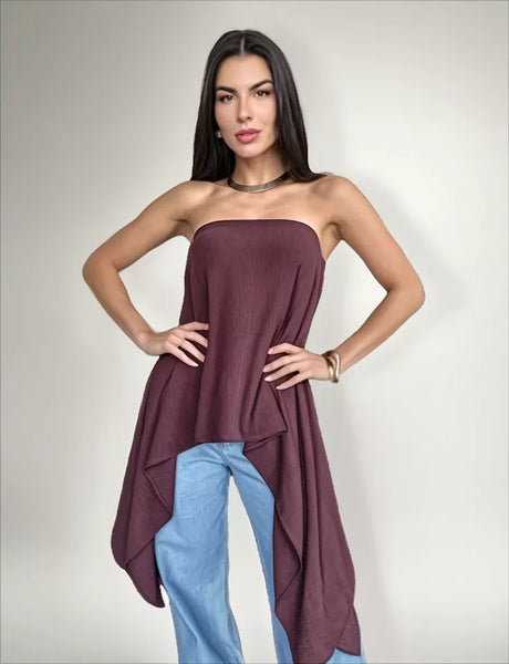 Blusa Bata Multiforma Boho Com Cropped Assimetrica