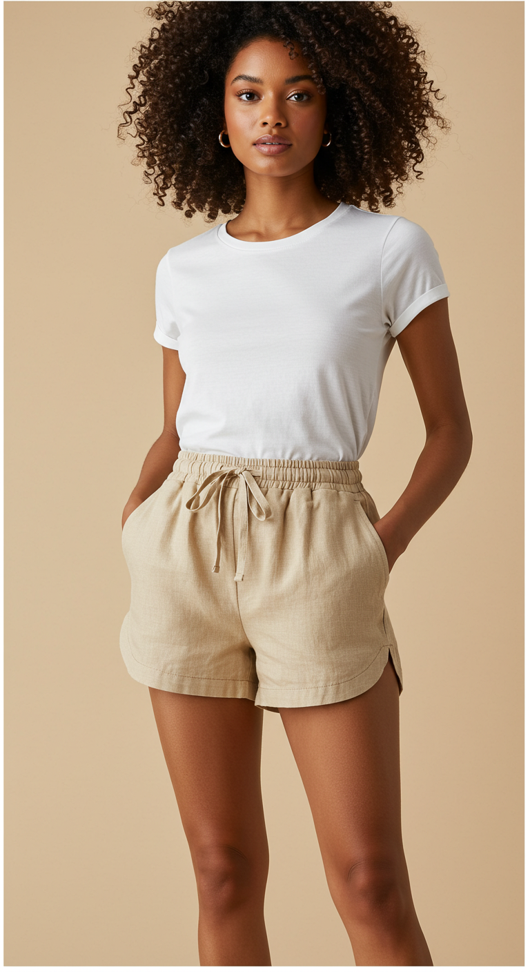 Shorts Curto com Elástico em Linho Premium