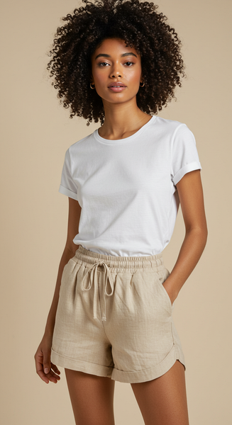 Shorts Curto com Elástico em Linho Premium