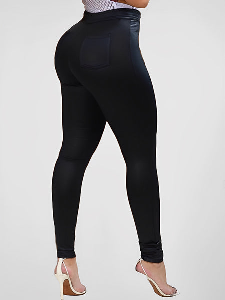 Calça Legging Cirre Disco Com Botão e Bolsos