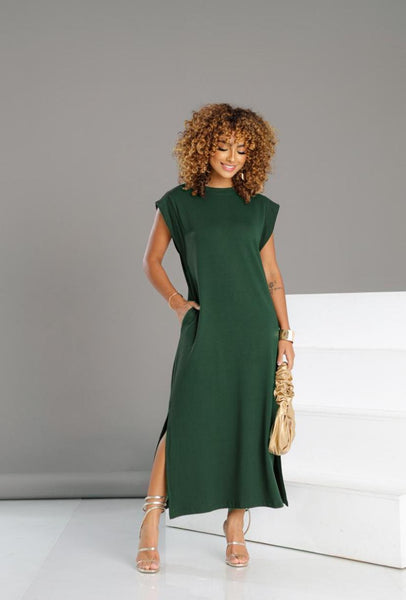 Vestido Longo Tee Ombreiras Feminino Viscolycra Confortável e Estiloso