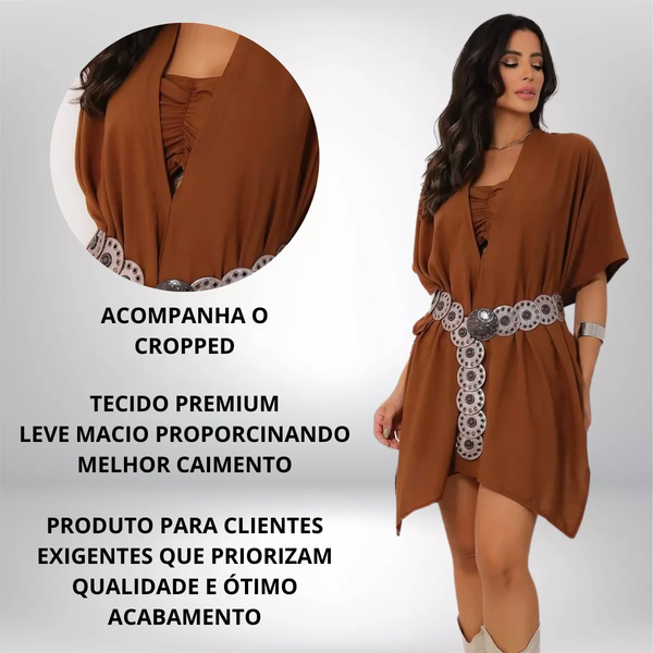Blusa Bata Multiforma Boho Com Cropped Assimetrica