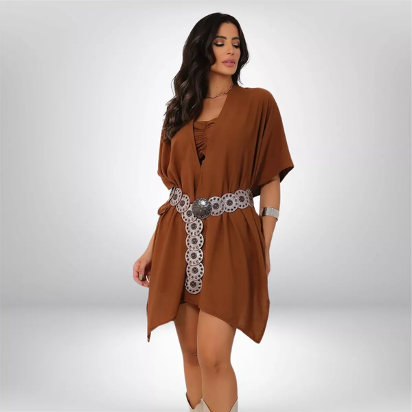 Blusa Bata Multiforma Boho Com Cropped Assimetrica