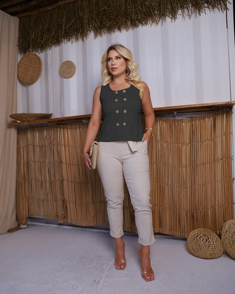 Blusa Em Linho com Botões