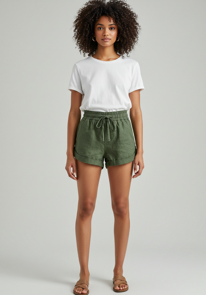 Shorts Curto com Elástico em Linho Premium