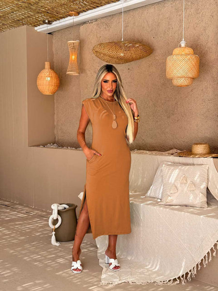 Vestido Longo Tee Ombreiras Feminino Viscolycra Confortável e Estiloso