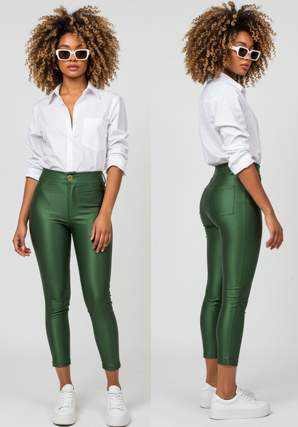 Calça Legging Cirre Disco Com Botão e Bolsos